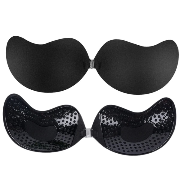 Osynlig Push Up BH för kvinnor Rygglös axelbandslös BH Sömlös frontstängning Bralette Underkläder Självhäftande BH-kuddar av silikon 1pcs Black D