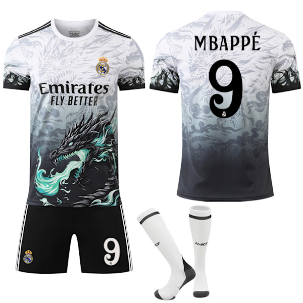 24-25 Real Madrid Dragon Pattern Special Edition Jersey NO.9 MBAPPE Trøjer Børn Voksen Fodboldudstyr med Sokker NO.9 MBAPPE 16