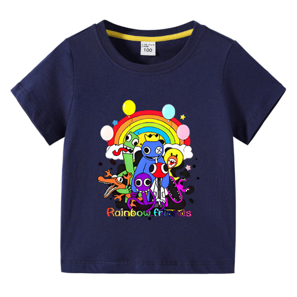 Kid bomull T-shirt Summer Rainbow Friends printed topp T-shirt dark blue 110cm