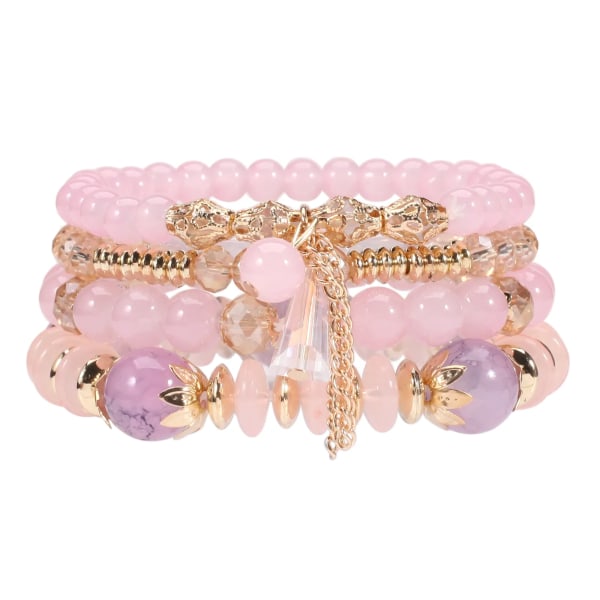 Bohemiska stapelbara pärlorarmband för kvinnor Flerskiktsarmband hängande Charm Stretch Armband pink