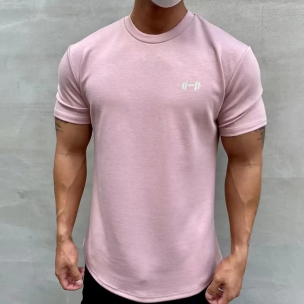 Herr T-shirt Man Sport Gym Muskel Fitness T-shirt Blusar Lös Halv Ärm Sommar Bodybuilding Tee Toppar Herrkläder Pink L