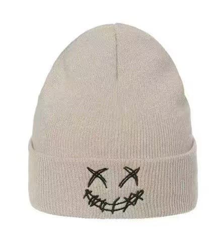 Tjock Varm Öronmuff Hatt Herr Vinter Leende Tryckt Ridning Stickad Hatt White
