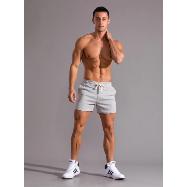 Kesäjuoksu Urheilushortsit Miesten Quick Dry Gym Lenkkeilyshortsit Beach Pocket Kehonrakennus Fitness Shortsit Miesten merkin kuntosalivaatteet gray white L