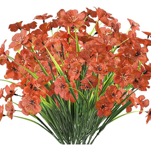 8 buntar konstgjorda blommor utomhus, UV-beständiga växter, konstgjord plastgrönska Orange 8PCS