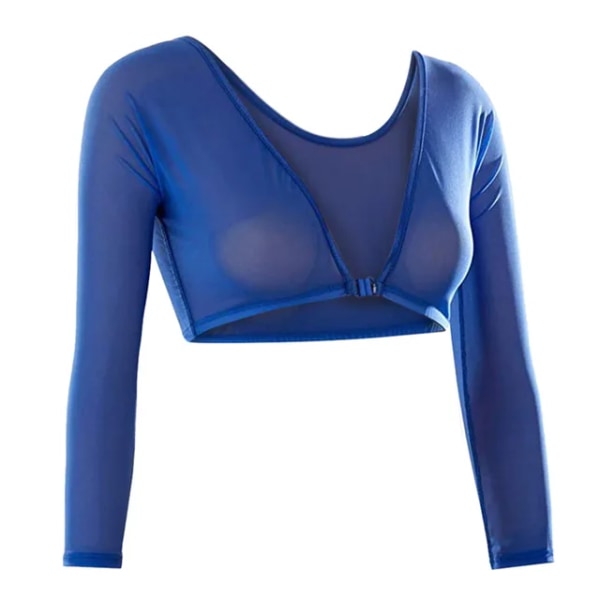 Sexig sommar Dam Mesh Crop Top Långärmad Klänning Basic Tee Elegant T-shirt Blusas Sheer Transparent Top Shirts Robe Femme Blue M