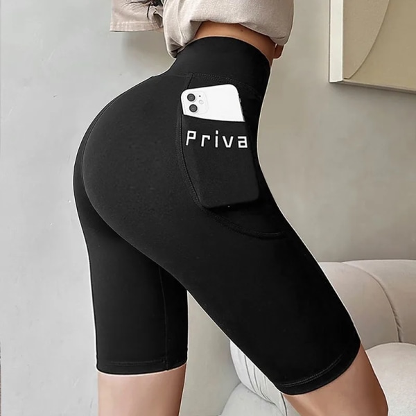 Kvinnors Yoga Sport Shorts Hög Midja Fitness Shorts Casual Streetwear Korta Byxor Kvinnors Tighta Shorts För Damer Träning Byxor Black L