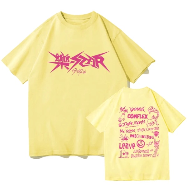 Kpop Stray Kids Rock-Star Album Skjortor Dam Herr Streetwear Lösa kortärmade toppar Fans Support T-shirt Present Yellow M
