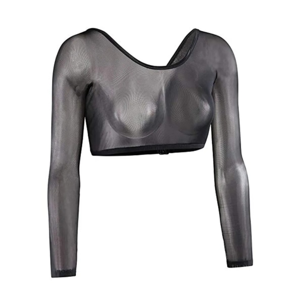 Sexig sommar Dam Mesh Crop Top Långärmad Klänning Basic Tee Elegant T-shirt Blusas Sheer Transparent Top Shirts Robe Femme black XL