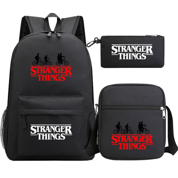 Stranger Things Rygsæk 3-delt Sæt Studenter Skoletaske Lærredstaske 4