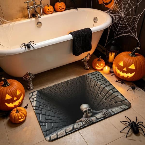 Halloween-illusjonsteppe - Gulvdekorasjon med spøkelsesskjelett 40*60cm