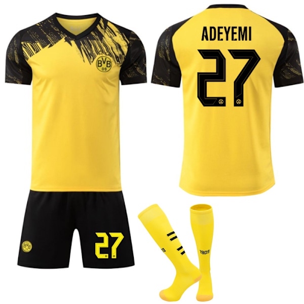 25-26 Borussia Dortmund Hjemme NO.27 ADEYEMI Sæt Børn Voksen Fodboldudstyr med Sokker NO.27 20