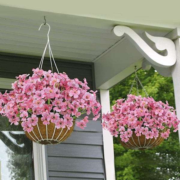8 buntar konstgjorda blommor utomhus, UV-beständiga växter, konstgjord plastgrönska Pink 8PCS