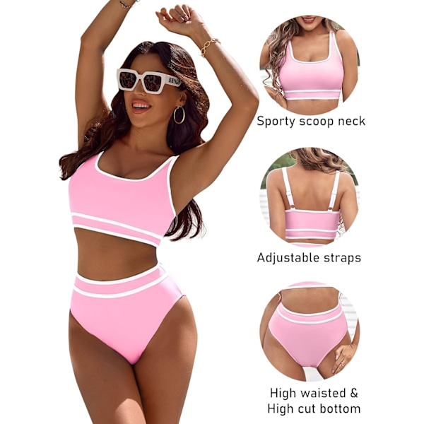 Dametøj Højtaljet Bikini Sæt Sporty Todelt Badetøj Farveblok Cheeky Høj Skåret Badetøj Pink S