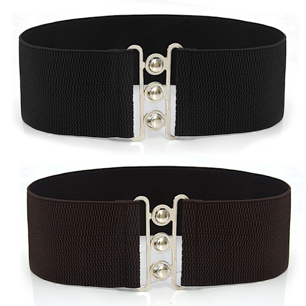 Flatt elastisk belte med metallspenne midjestropp Brown