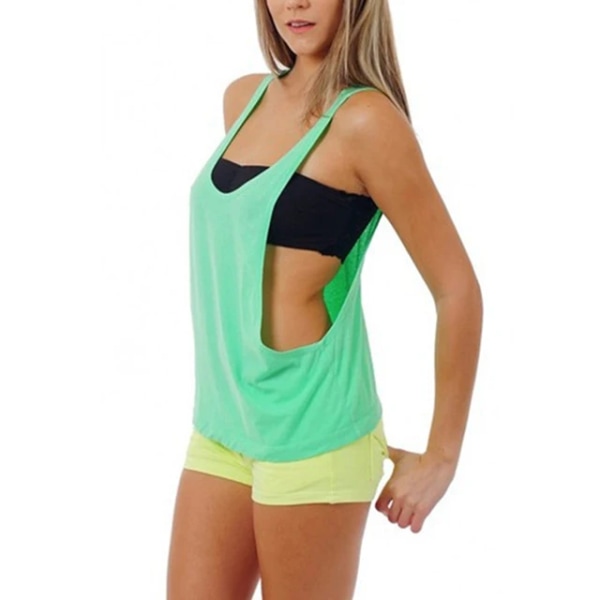 Dame Tank Top Bluse Løs Ermeløs skjorte Gym Yoga Vest E XL