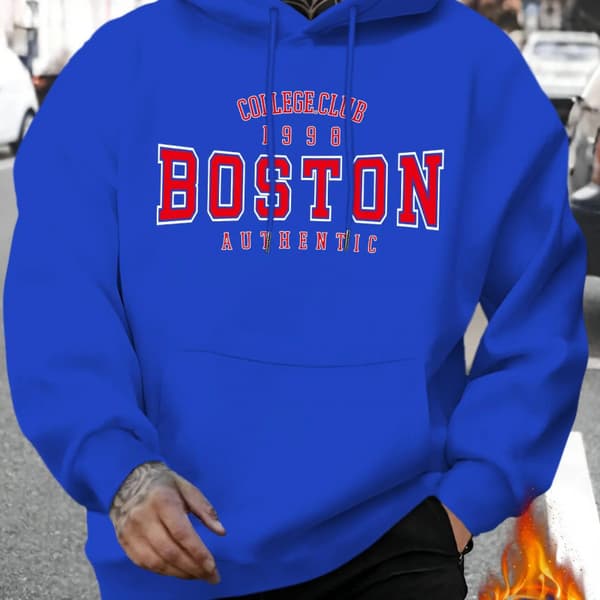 BOSTON Trykt Casual Hættetrøje Unisex Langærmet Sweatshirt Navy S