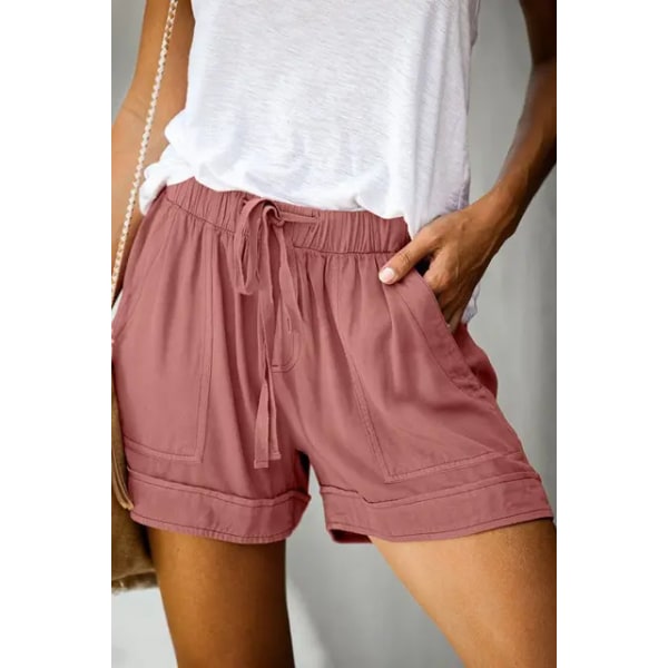 Uformelle shorts for kvinners sommer med høy midje snøring i løs kypert bukser med vidde ben Pink S