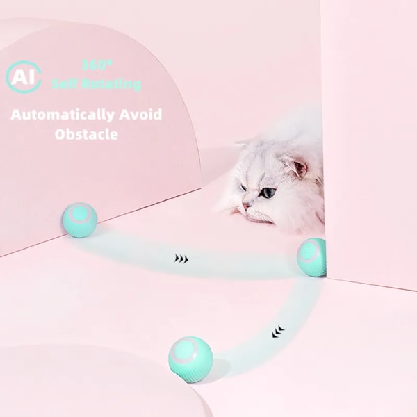 Elektriska kattbollsleksaker Automatiska rullande smarta kattleksaker Interaktiva för katter Träning Självrörliga kattungeleksaker för inomhuslek Pink