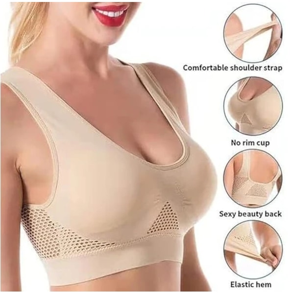 Andningsbar Cool Liftup Air Bra, Air Bra Bekväm Mesh Sport-BH för kvinnor Skin 2XL