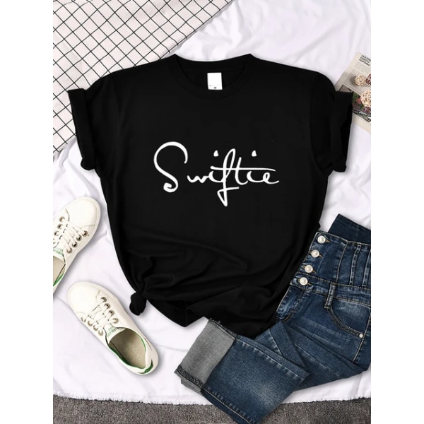 Swiftie Retro Y2K Morsom Trykk T-skjorte Dame Sommer Mote Tee Topp Sport Casual Topper Klær Gate Personlighet T-skjorte Black XXXL