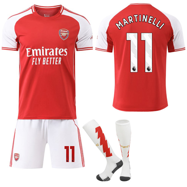 25-26 Arsenal F.C. Hjemme NO.11 Martinelli Drakter Sett Barn Voksen Fotballutstyr med Sokker NO.11 XL