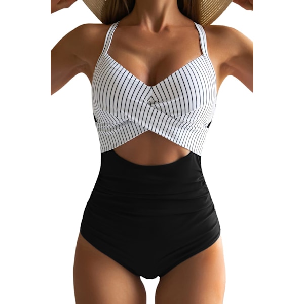 Dametøj Enkeltdel Badetøj Mavekontrol Udsnit Højtaljet Badetøj Wrap Tie Back 1 Del Badetøj black strip XL