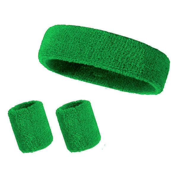 3PCS/Set Sports svedbånd Stribet håndledssvedbånd Green Headband*1+Wrist Guard*2