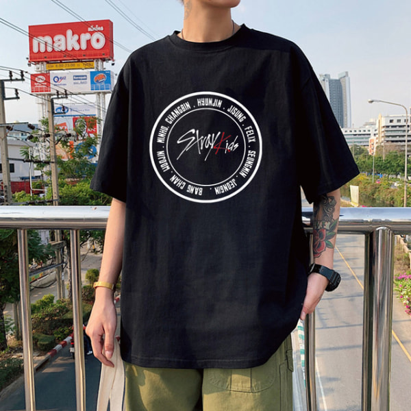 K-POP Stray Kids printed bomull lös T-shirt för män kvinnor black 3 L