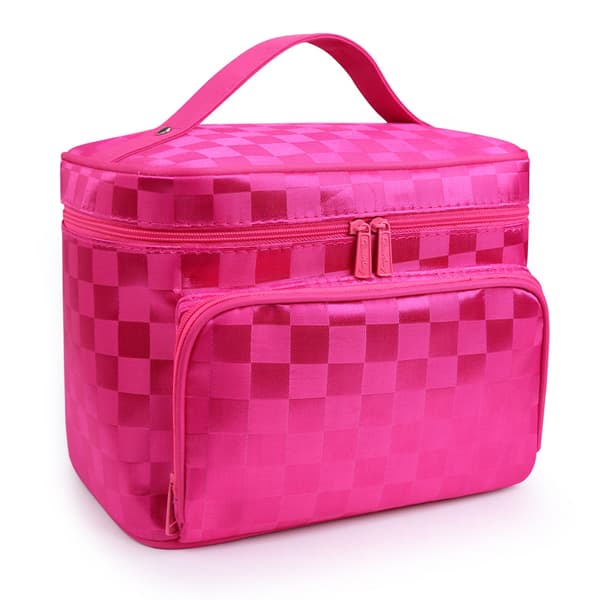 Naisten tilava ja vedenpitävä meikkilaukku grid pink