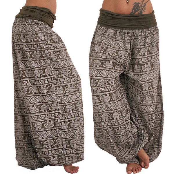 Kvinnors Baggy Harem Byxor Leggings Hippie Yoga Byxor khaki 3XL