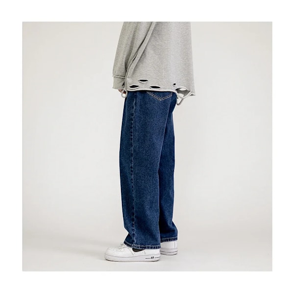 Koreansk mote Herre Baggy Jeans Klassisk All-match Ensfarget Rett-ben Denim Vide-ben Bukser Mann Lyseblå Grå Svart B 5XL