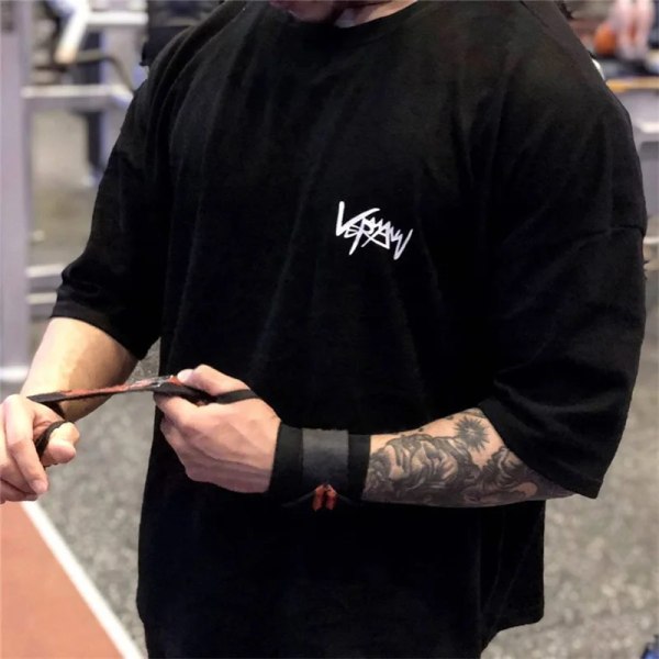 Rund krave sports T-shirt Oversize Bomuld Summer Tee Træningsløbeskjorte Mand Streetwear Halværmet herre T-shirt black XXXL