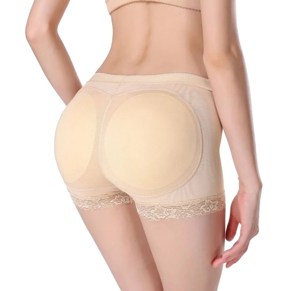 Kvinnor Butt Lifter Trosa Fake Butt Body Shaper Vadderade underkläder Lady Lift Bum Hög midja Magkontroll Höft Trosor Beige S
