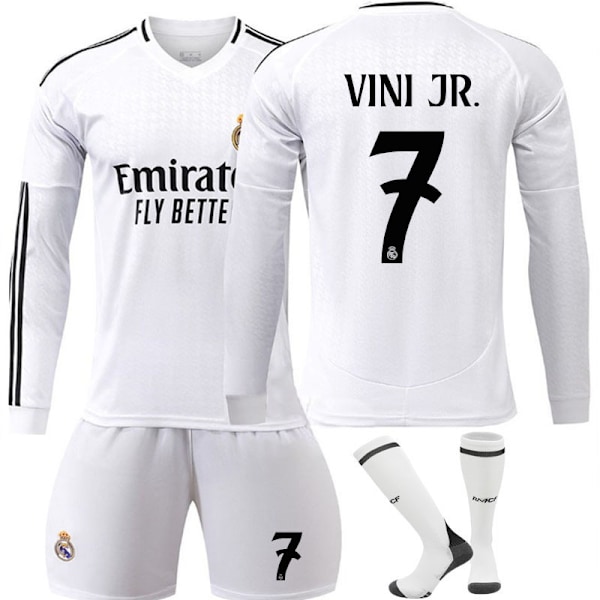 24-25 Real Madrid CF Långärmad Tröja NO.7 VINI JR. Tröjor Barn Vuxen Fotbollsutrustning med Strumpor NO.7 22