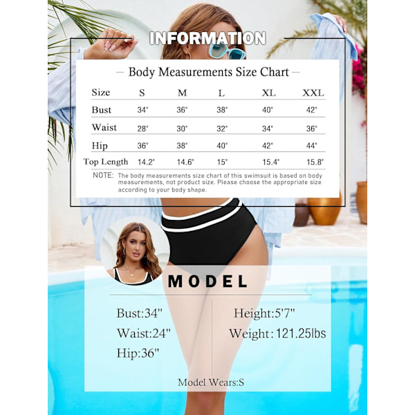 Dametøj Højtaljet Bikini Sæt Sporty Todelt Badetøj Farveblok Cheeky Høj Skåret Badetøj Black S