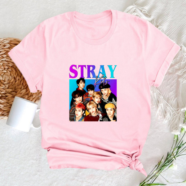 Stray Kids Gruppmedlemmar Dam T-shirts Mode K-Pop pink M