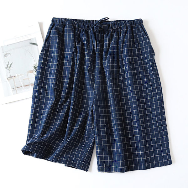 Vävda stretch-pyjamasshorts för män Navy Plaid XL