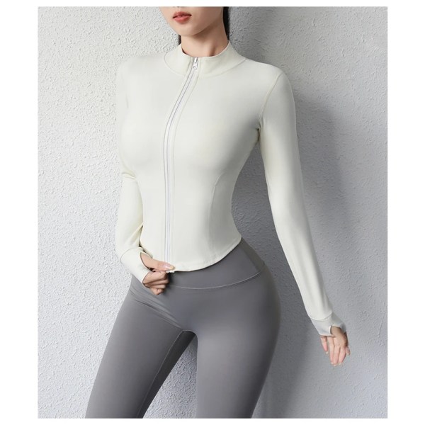 Yogafrakk kort sportsjakke treningsklær for kvinner slankende kroppsskulptur yogajakke med glidelås WHITE S