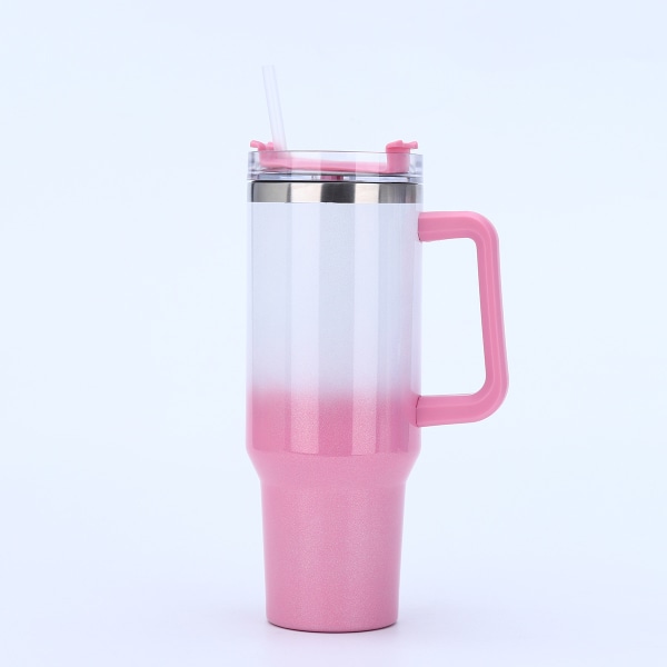 1 st smidig plan glas med lock och sugrör, 40-ounce rostfritt stål vattenkokare med handtag, bärbar vattenkopp White Pink 40oz