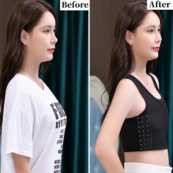 Kvinde Åndbar Bryst Binder Side Spænde Kort Vest Toppe Bryst Binder Undertøj Tank Top Trådløs Bryst Wrap Bandage White M