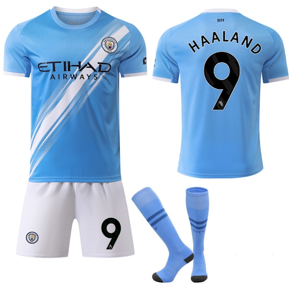 25-26 Manchester City F.C. Hemma NO.9 HAALAND Tröjor Barn Vuxen Fotbollsutrustning med Strumpor NO.9 18