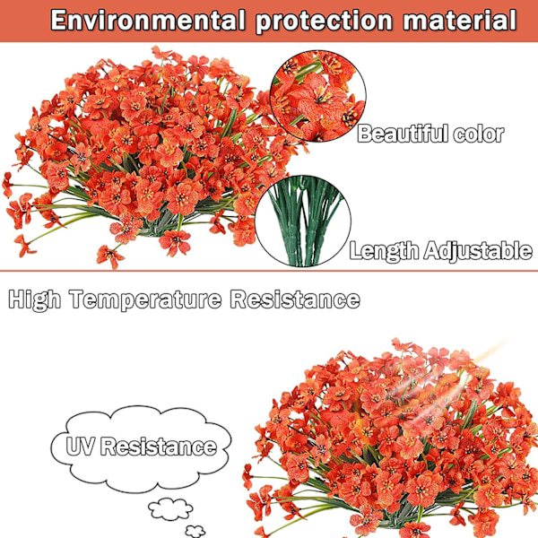 8 buntar konstgjorda blommor utomhus, UV-beständiga växter, konstgjord plastgrönska Orange 8PCS