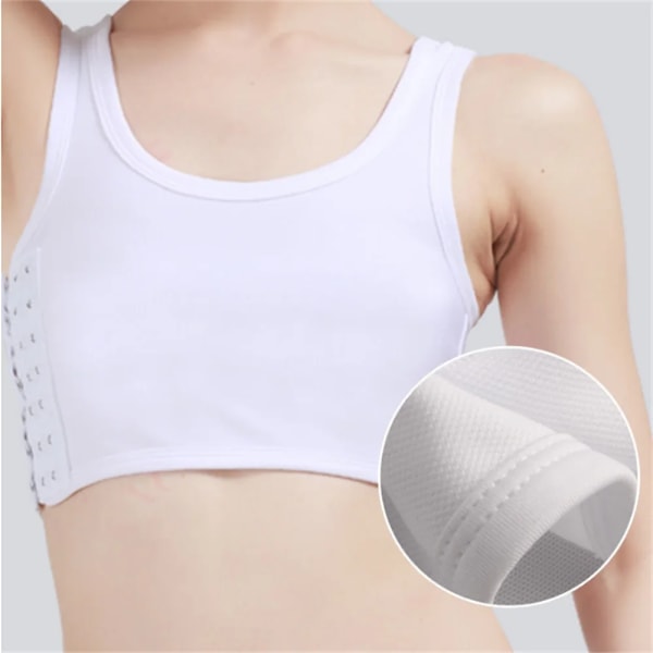 Kvinde Åndbar Bryst Binder Side Spænde Kort Vest Toppe Bryst Binder Undertøj Tank Top Trådløs Bryst Wrap Bandage White M