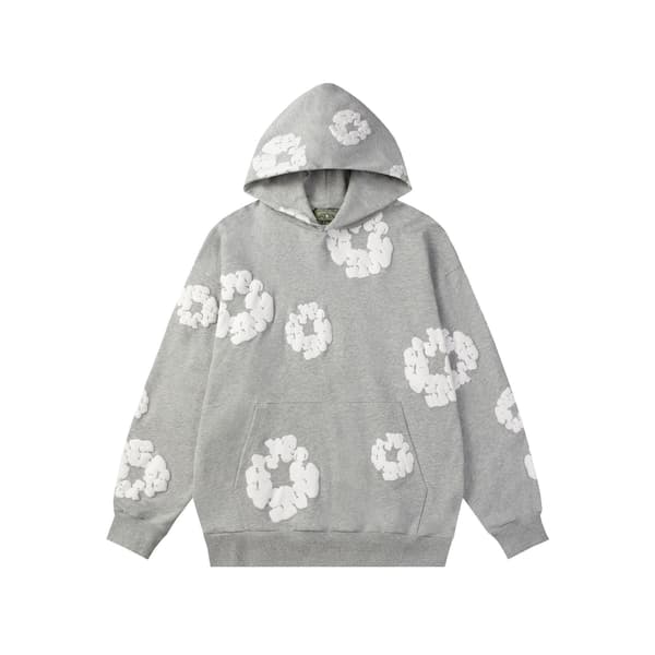 Denim Tears Hættetrøjer Vintage Printet Hættetrøje Sweatshirt Casual Oversized Langærmet Streetwear Hætte Pullover Grå Grey S