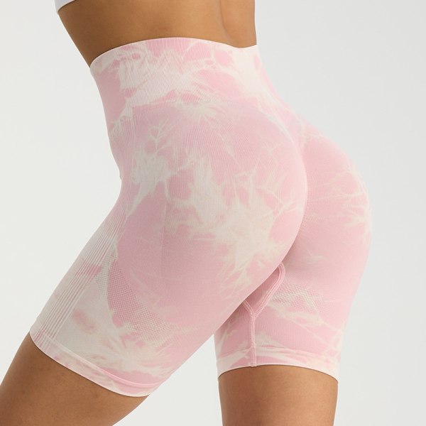 Sommer Sexy Tie Dye Shorts Dame Fitness Sømløs Rumpe Løft Shorts Løping Utendørs Gradual Pink L