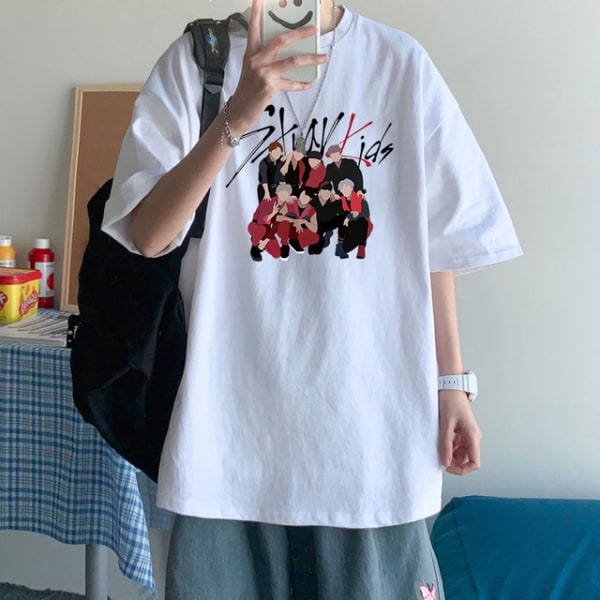 K-POP Stray Kids printed bomull lös T-shirt för män kvinnor white 4 4XL