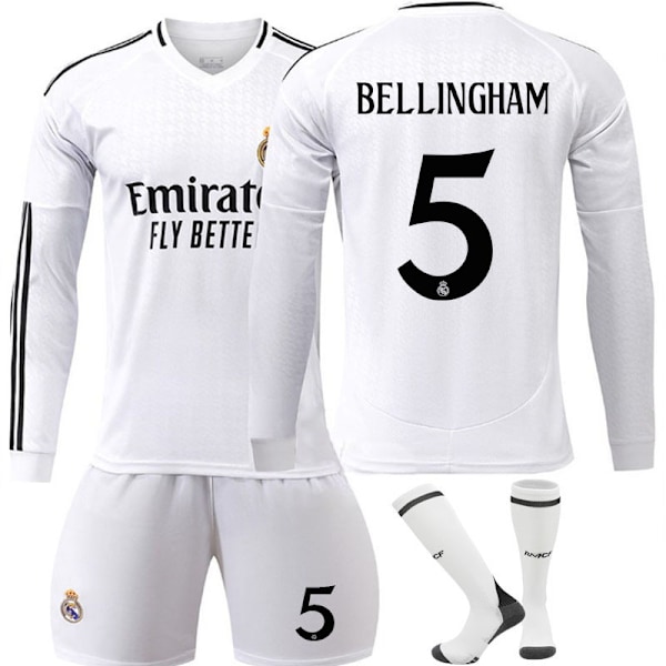 24-25 Real Madrid CF Langærmet Trøje NO.5 BELLINGHAM Trøjer Børn Voksen Fodboldudstyr med Sokker NO.5 BELLINGHAM M