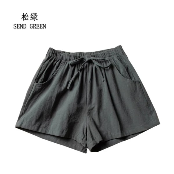 Afslappet linned shorts kvinder træning shorts bomuld korte bukser højtaljede shorts Dark Green S 40-50kg