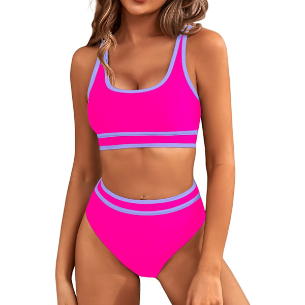 Dametøj Højtaljet Bikini Sæt Sporty Todelt Badetøj Farveblok Cheeky Høj Skåret Badetøj Rose XL