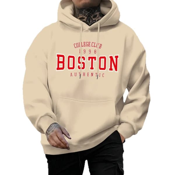BOSTON Trykket Casual Hettegenser Unisex Langermet Genser Deep Grey M